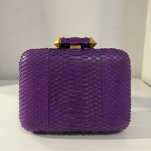 Brian Atwood Authentic Purple Snake Skin Clutch with Detachable Chain